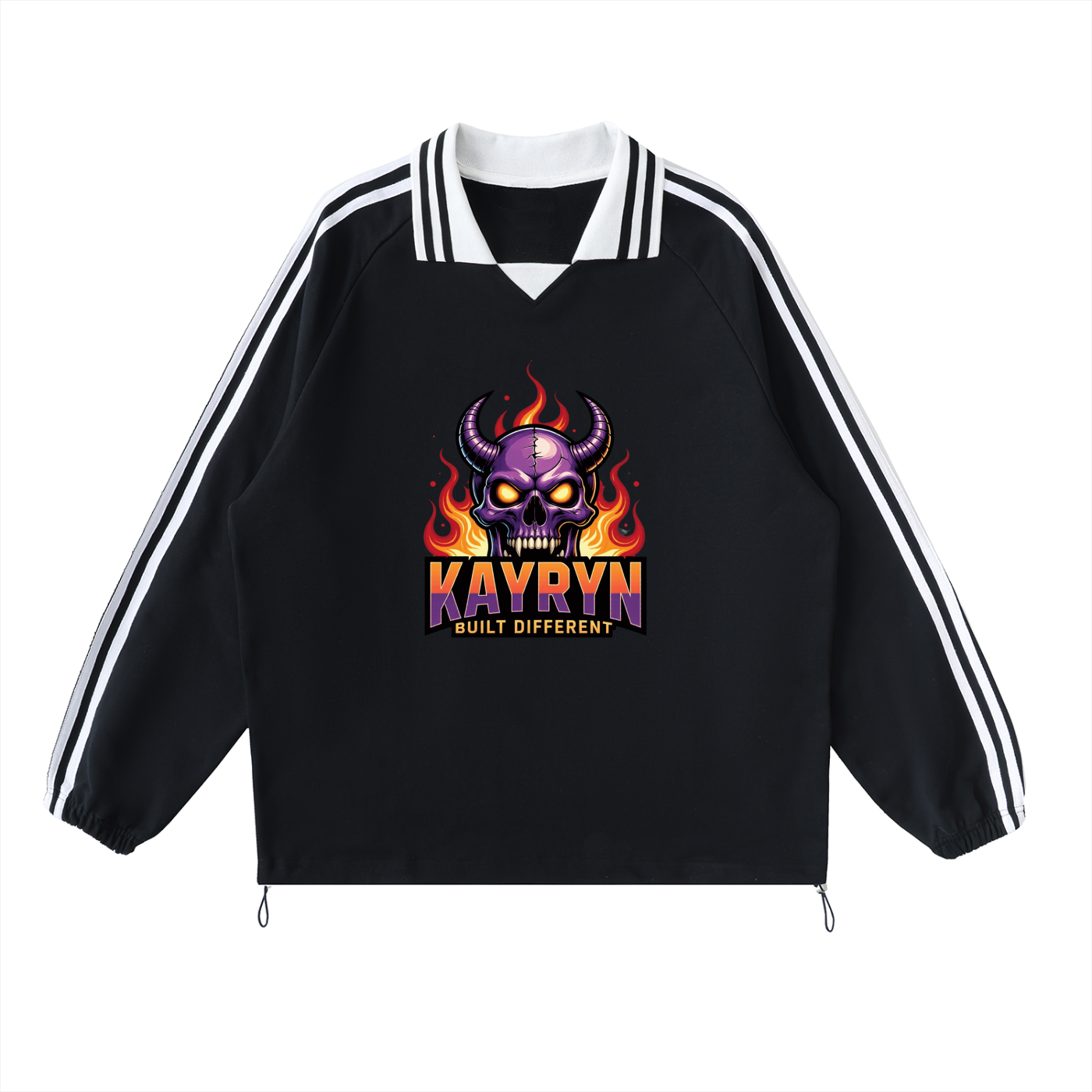 Contrast Striped Lapel Collar Sweatshirt - KAYRYN